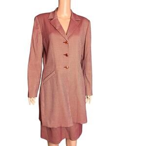 Le Suit Viscose Polyester Blend Skirt Suit Size 10 Burgundy Lined Long Jacket